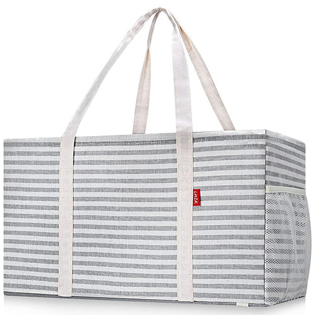 LHZK Standing Extra Large Utility Tote Bag with Metal Wire Frame and the Sides Rinforced, Large Collapsible Tote