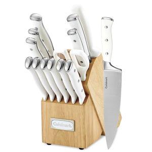 Cuisinart 15-Piece Knife Set with Block, High Carbon Stainless Steel, Forged Triple Rivet, White, C77WTR-15P
