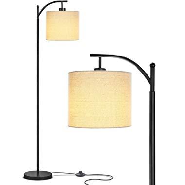 Brightech Montage - Bedroom & Living Room LED Floor Lamp - Standing Industrial Arc Light with Hanging Lamp Shade - Tall Pole Uplight for Office - with LED Bulb- Black