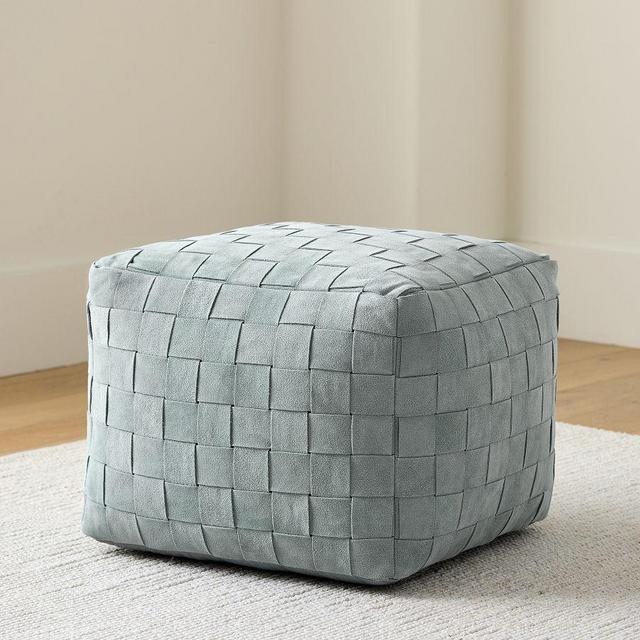 Suede Basketweave Pouf, 18" x 18" x 14", Chambray