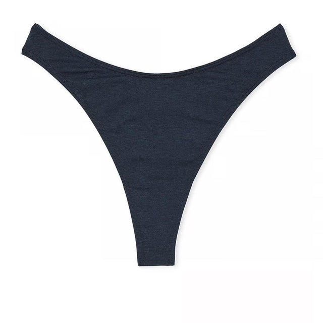 Body by Victoria Stretch Cotton Lace-Waist High-Leg Scoop Thong Panty