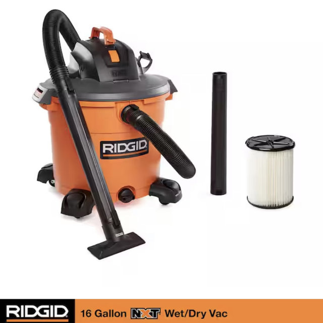 RIGID 16 Gal. 5.0 Peak HP NXT Shop Vacuum Wet Dry Vac with General Debris Filter, Locking Hose and Attachments HD1640