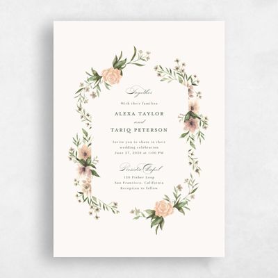 Peach, Beige Wedding Invitation - Cordova Portrait