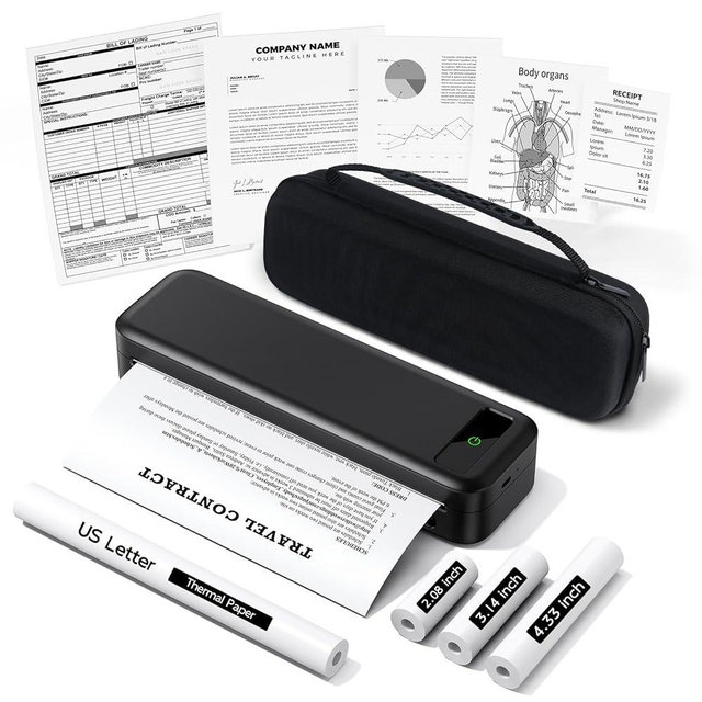 Portable Printers Wireless for Travel, Bluetooth Inkless Thermal Printer Support 8.5" X 11" US Letter, Mobile Printer for Phone Laptop, with Case and 4 Rolls Thermal Paper Kit, for Home Office Receipt