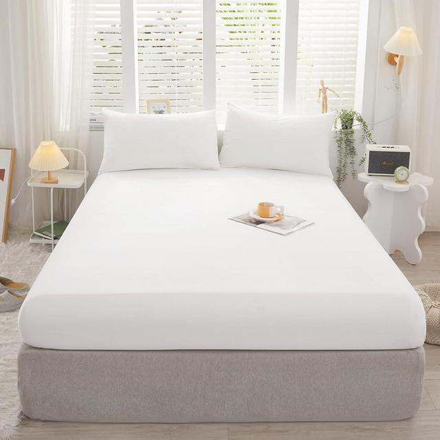 LIFETOWN 100% Jersey Knit Cotton Sheet, Extra Deep Pocket Sheet, 1 Fitted Sheet with 2 Pillowcases, Wrinkle-Free Ultra Soft (White, King)