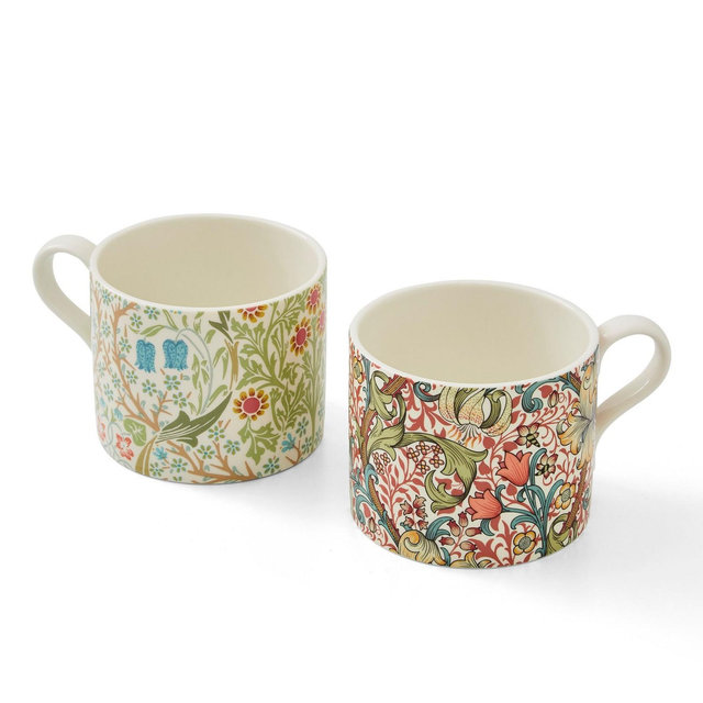 Spode Morris & Co Porcelain Mugs, Set of 2 - 12oz Microwave and Dishwasher Safe Tea & Coffee Cups for Kitchen Countertop -