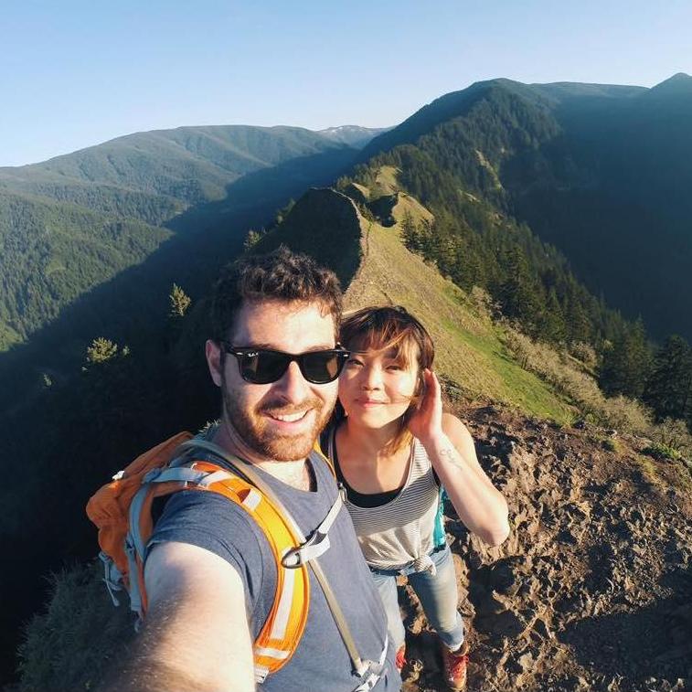 Isaac and Kim at the top of a hike overlooking the Columbia River Gorge