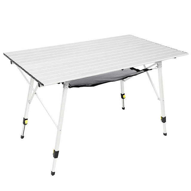 PORTAL Camping Table Foldable Portable with Adjustable Legs, Aluminum Folding Table Roll Up Table with Carrying Bag for Outdoor, Beach, Picnic, Backyards, BBQ and Party, Sliver, Big