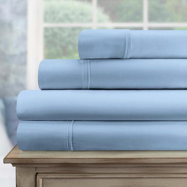 Luxury 700 Thread Count Premium Cotton Sheet Set, Modern Solid Deep Pocket, Queen, Light Blue - Blue Nile Mills
