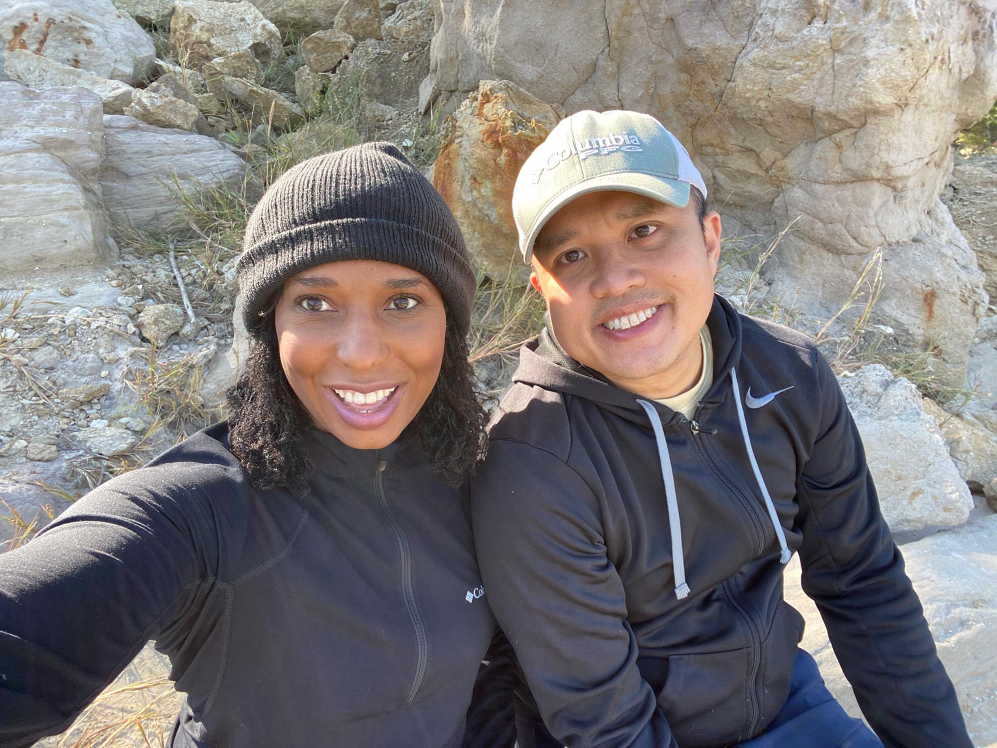 Sitting on the rocks enjoying the view of Lake Texoma.