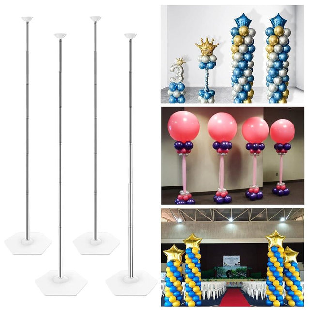 YALLOVE Balloon Column Stand Kit Set of 4, 7 Feet Height Adjustable Balloon Tower Pillar with Reusable Metal Telescopic Design for Birthday, Wedding, Baby Shower, Graduation Party Decoration
