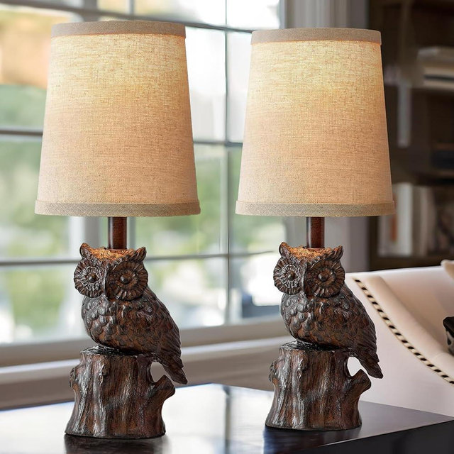 G-SAFAVA 14.25" Small Table Lamps Set of 2 Table Lamps for Living Room Bedroom Owl Lamps for Home Decor Rustic Farmhouse Lamp Vintage Bedside Table Lamp Resin Lamp Retro Nightstand Lamp, Brown