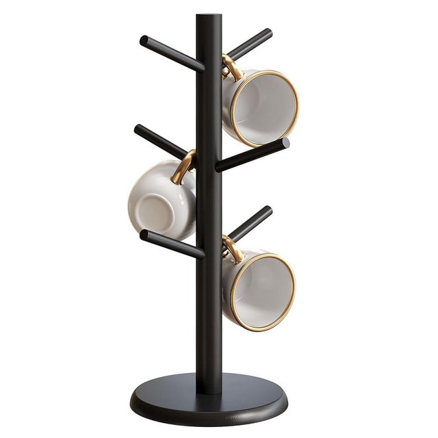 GHWIE Coffee Mug Holder, Coffee Mug Tree with 6 Hooks, Coffee Cup Holder for Counter Black Mug Rack Countertop