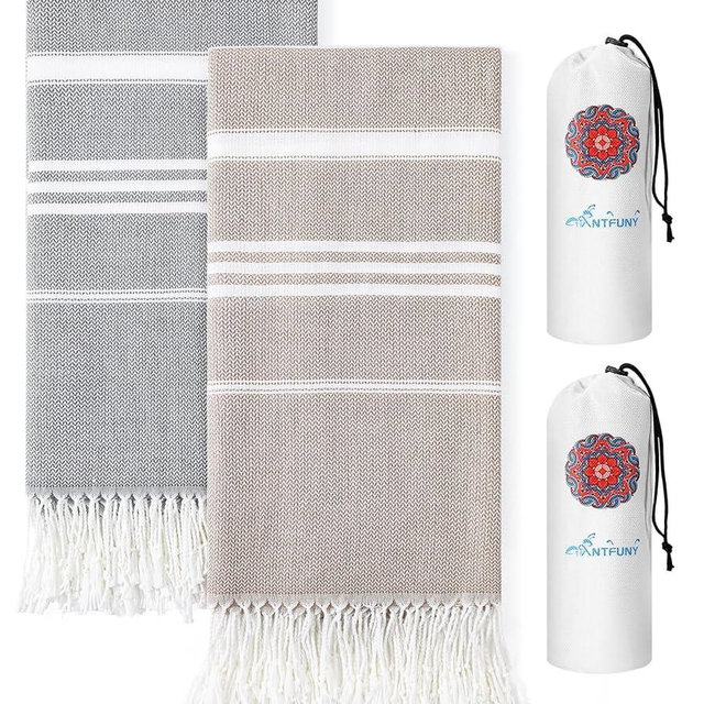 2 Packs Cotton Turkish Beach Towels Sand Free Quick Dry Oversized Bath Pool Swim Towel Large Extra Xl Big Blanket Adult Travel Essentials Cruise Accessories Must Haves Clearance Vacation Stuff