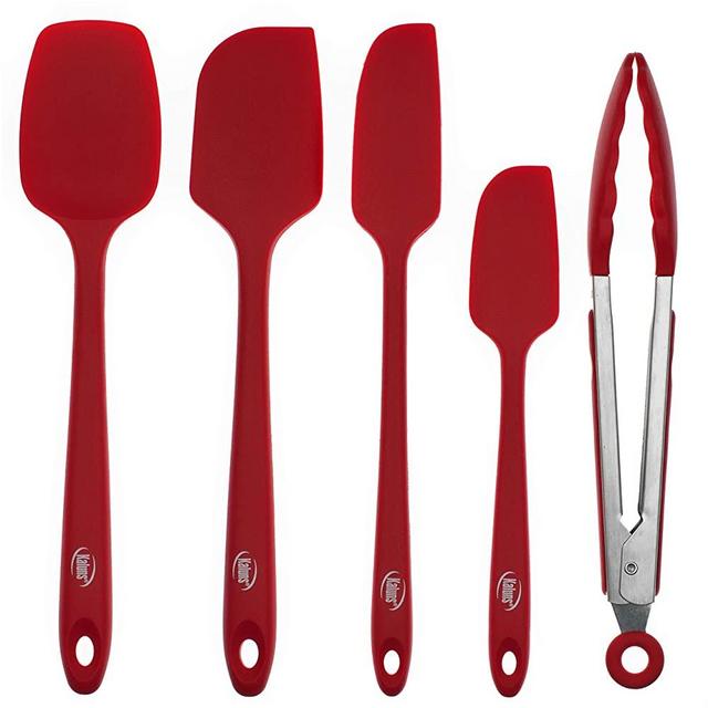 Silicone Spatula Set, 4 Heat Resistant Rubber Spatula and 1 Kitchen Tongs, Seamless Design with Stainless Steel Core, Kitchen Tools