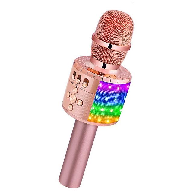 BONAOK Wireless Bluetooth Karaoke Microphone with Controllable LED Lights, Portable Handheld Karaoke Speaker Machine Birthday Home Party for All Smartphone (Q78 Rose Gold Plus)