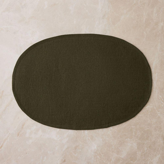 European Linen Oval Placemat, Dark Olive