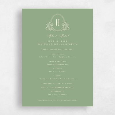 Pale Jade, Green Wedding Program - Anthea