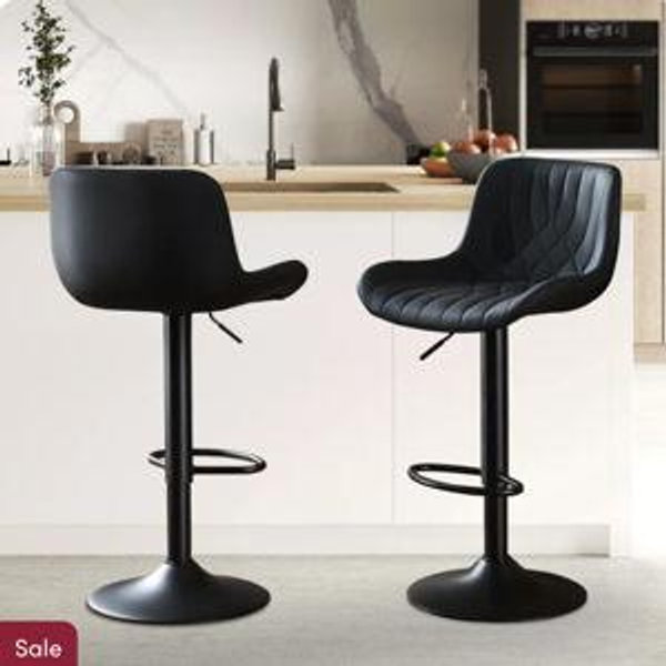 Swivel Adjustable Height Bar Stool With Pu Upholstery And Metal Frame (Set of 2) - Black