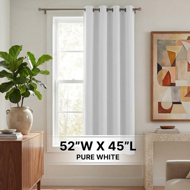 H.Versailtex 1 Panel Blackout Thermal Insulated Grommet Top Short Solid Color Curtain White 52"W x 45"L