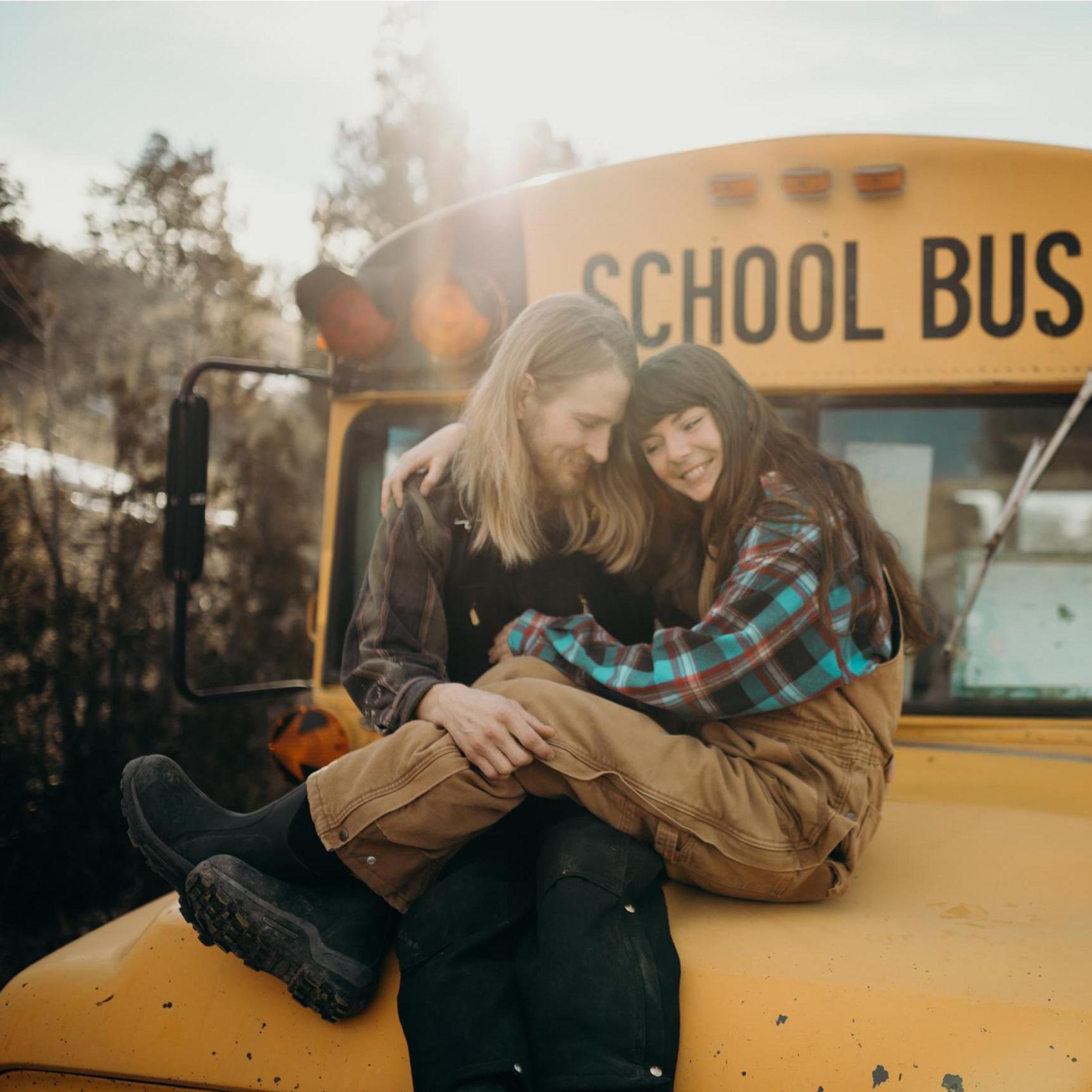 We spent our first year together on our school bus. Nick made it extra special by proposing in it.