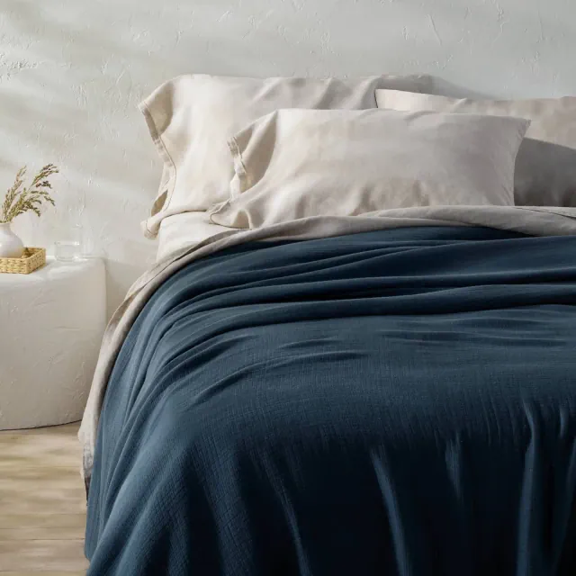 King Rayon from Bamboo Matelasse Blanket Dark Mineral Blue - Casaluna™