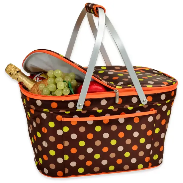 Picnic at Ascot Julia Dot Insulated Market Basket in Orange/Brown