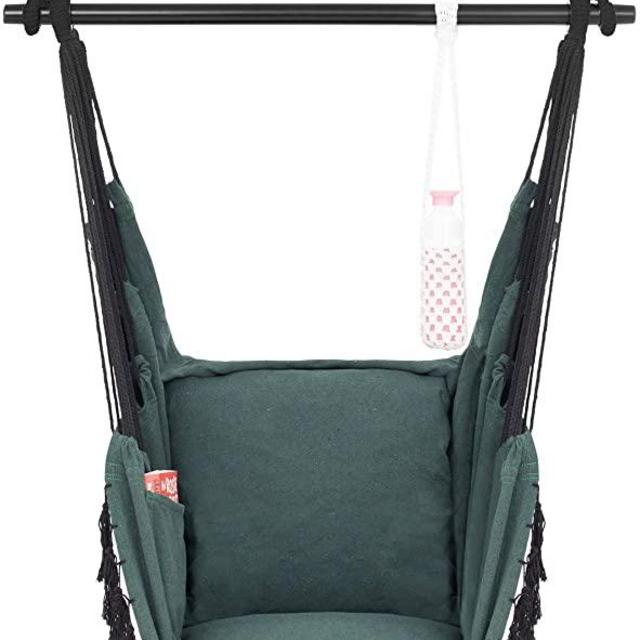VITA5 Hanging Chair 2 Cushions, Drinks & Book Holder, 500 lbs Weight Capacity – Hammock Chair for Bedrooms – Swing Chair for Indoor & Outdoor (Green)