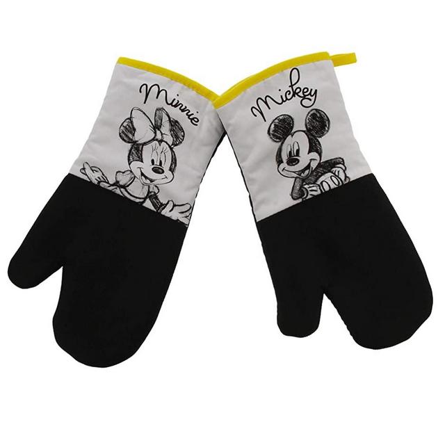 Disney Kitchen Neoprene Oven Mitts, 2pk - Non-Slip Heat Resistant Oven Gloves, Ideal for Handling Hot Kitchenware-Ideal Kitchen Set with Hanging Loop, 15.5 x 7 Inches - Mickey & Minnie Sketch Gold