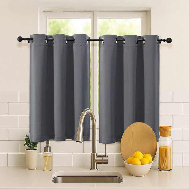 Simplebrand Grey Short Cafe Curtains 36 Inch Length 2 Panels Set, Half Window Grommet Privacy Drape Tiers for Kitchen, Thermal Insulated Room Darkening Curtains for Bathroom Shades, W40 x L36