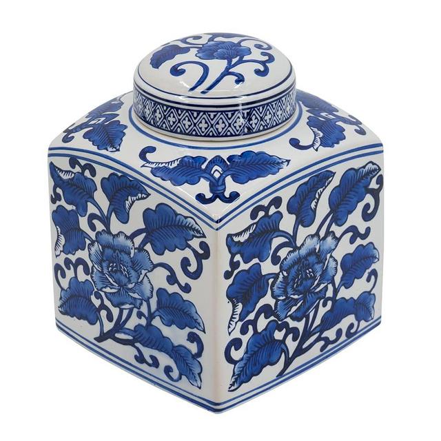 A&B Home Ceramic Ginger Jar with Lid - 8" Blue and White Porcelain Vase, Home Decor Centerpiece, Shelf and Table Top Accessory
