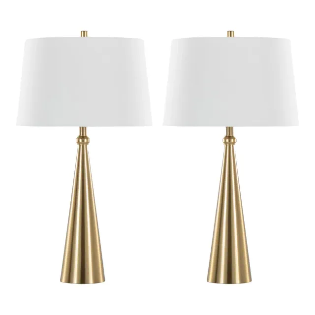 LumiSource Set of 2 Cone 30" Contemporary Metal Table Lamp in Gold and White Linen