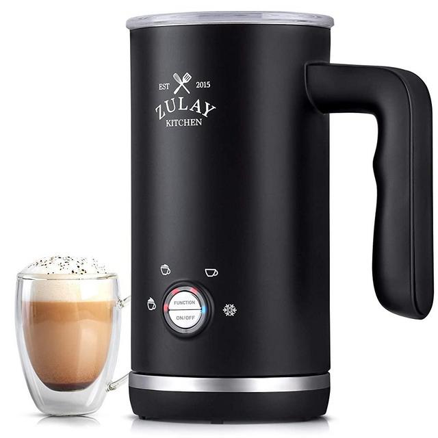 Zulay Milk Frother Electric Heater (300ml) - Automatic 4-in-1 Function Milk Steamer For Hot & Cold - Stainless Steel Electric Milk Frother For Latte, Cappuccino, Hot Chocolate, 120V - Turbo Black