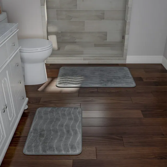 Hastings Home Memory Foam Bathroom Rug Set - Gray, 2-Piece