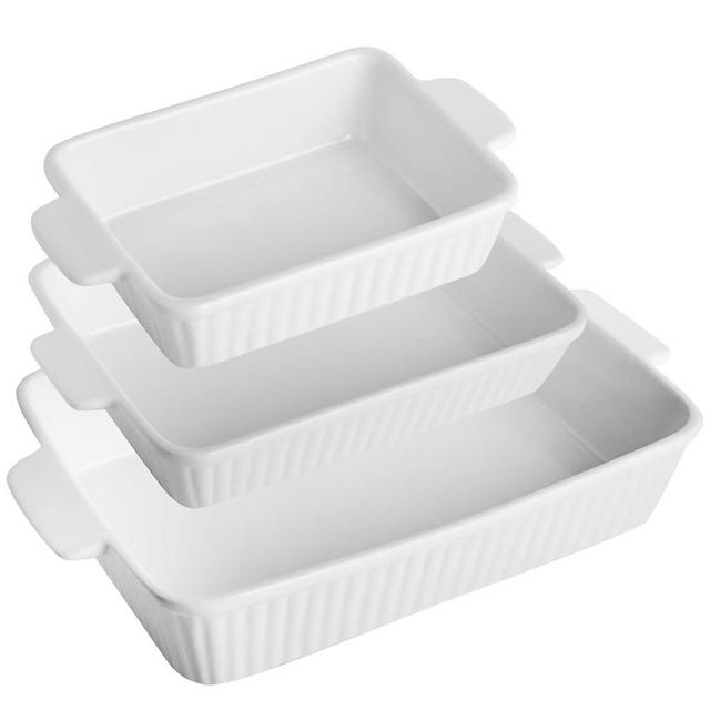 Hasense Casserole Dish Set of 3, Ceramic Baking Dishes for Oven, 9 x 13 Inches Lasagna Pan Deep, Rectangular Bakeware with Handles, Thanksgiving Christmas Gifts, White