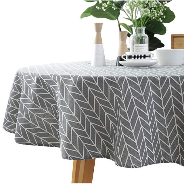 Cotton Linen Tablecloth Grey Arrow Round Table Cover for Dining Kitchen Home Tabletop Decoration, Round - 60 Inch