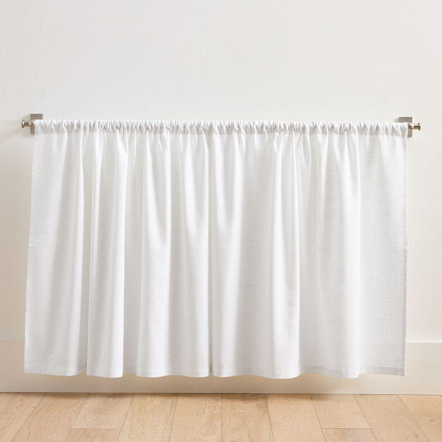 Emery Linen Cafe Curtain, White, 34" W x 40" L