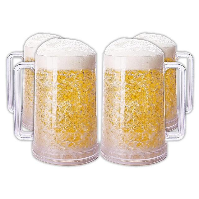 Freezer Mugs With Gel Beer Mugs For Freezer - Frosted Beer Mugs Freezer Cups - Double Walled Freezer Mugs With Gel - Frosty Mugs Beer Freezer Glasses - Set Of 4 - Clear