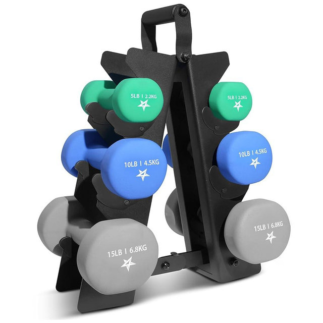 Yes4All Neoprene Coated Dumbbell Hand Weight Sets - Multiple Weight Options with Rack, Anti-roll, Anti-Slip, Hexagon Shape