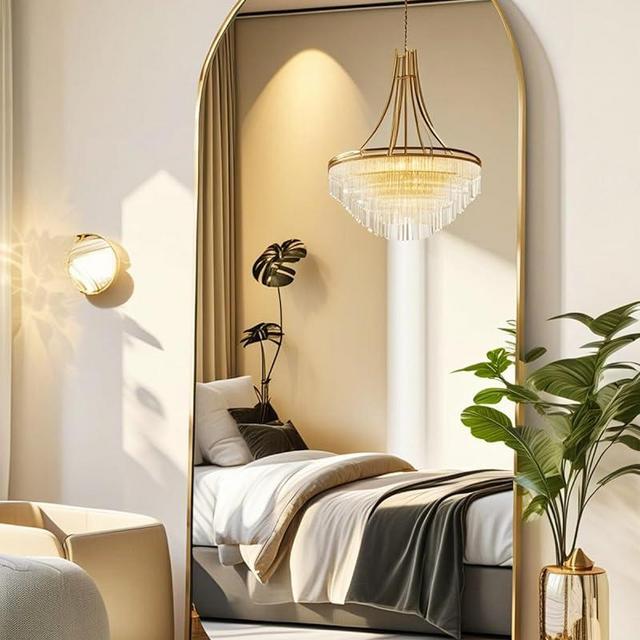 Otlsh Full Length Mirror, 68"×26" Arched Floor Mirror with Stand, Standing Mirror, Full Body Mirror, Large Mirror, Wall Mirror, Freestanding, Oversized, Aluminum Frame - Gold