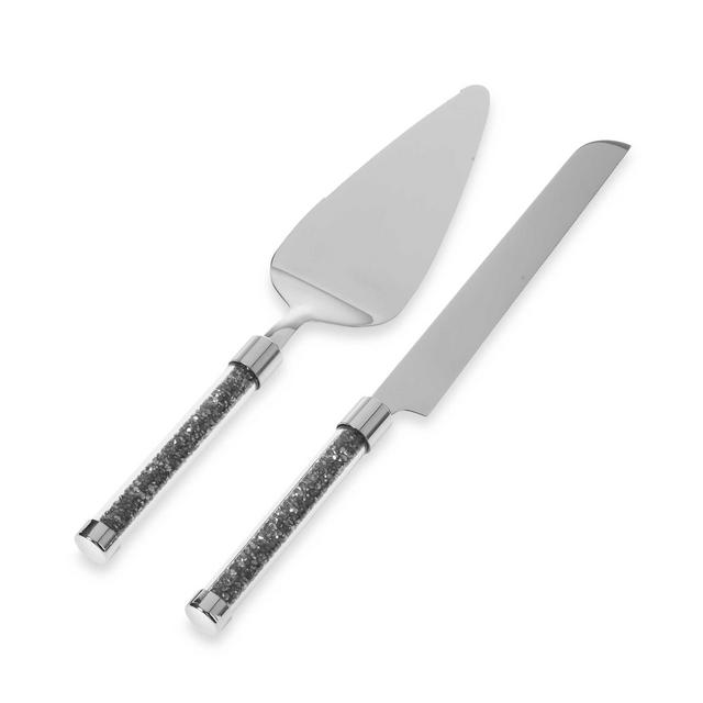 Oleg Cassini Crystal Hematite 2-Piece Cake Knife and Server Set