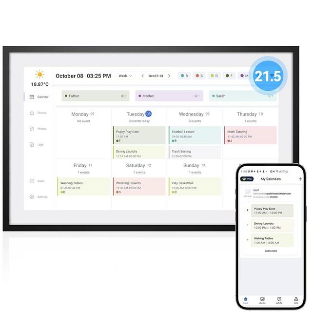 APOFIAL Digital Calendar, 21.5 inch Large Digital Calendar FHD Resolution 1920 * 1080,Smart Touchscreen Interactive splay for Family Schedules, Remote control via mobile app - Wall Mount Included-32G&5G (Black)