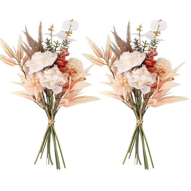 INSUNSIX 2 Bouquets Fake Flowers Artificial Flowers Bouquet Silk Flowers for Home Decor Indoor Faux Flower Arrangements Table Centerpieces for Dining Room Wedding Bouquets Decor (Champagne)