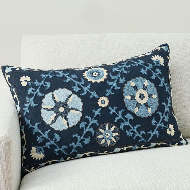 Penelope Embroidered Lumbar, 16 x 26", Navy Multi