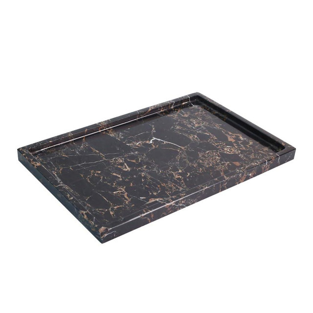 100% Natural Marble Serving Tray Luxury Calaccata Viola Marble Storage Tray for Home Decor Stone Tray for Bathroom/Kitchen/Vanity/Dresser,Plate Holder for Tissues, Candles, Towel