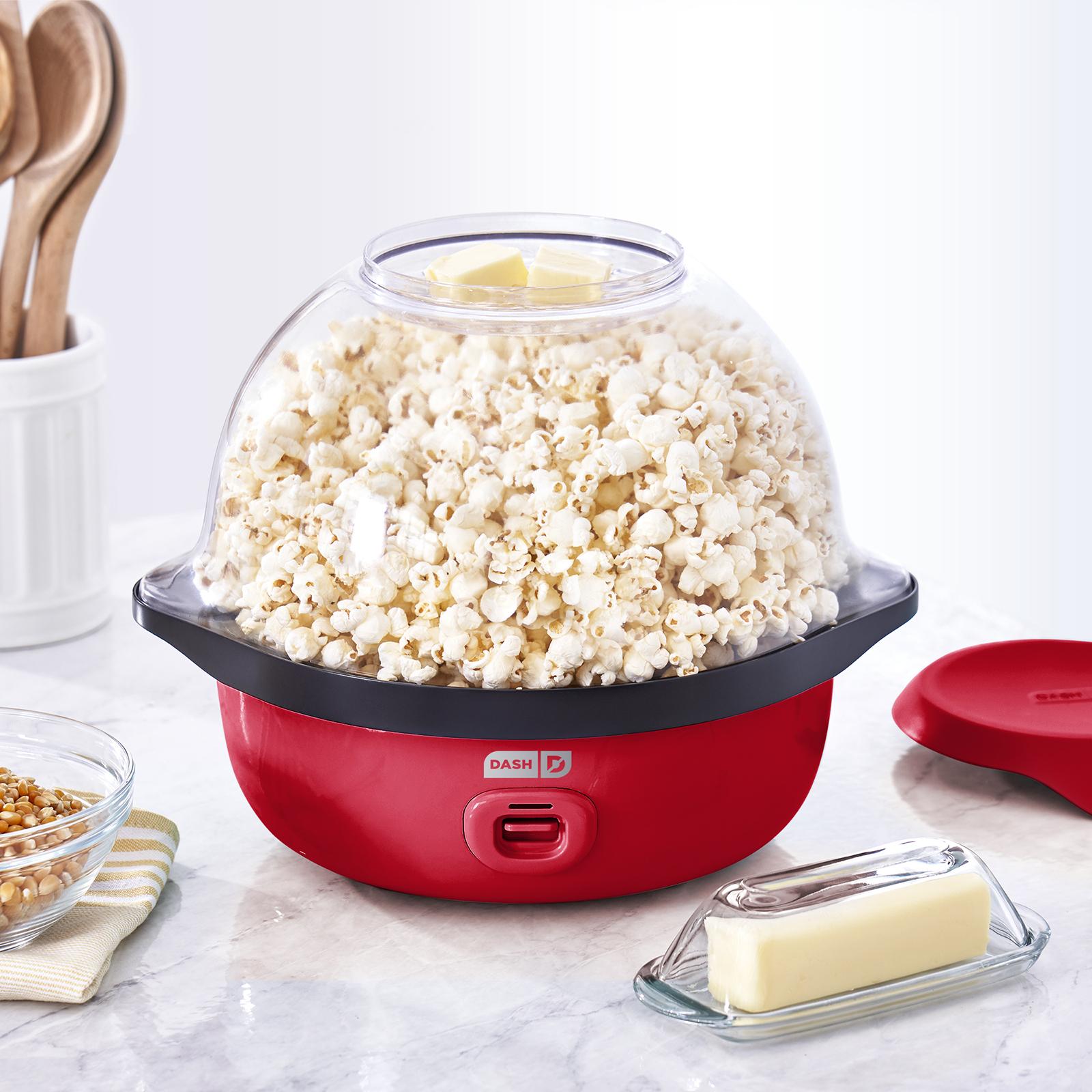 Electric Popcorn Machine, Home Use 6 Quart/24 Cup Stirring Popcorn Maker  with Vented Serving Lid, Non-Sticking Coating, Stainless Steel Rod, Side