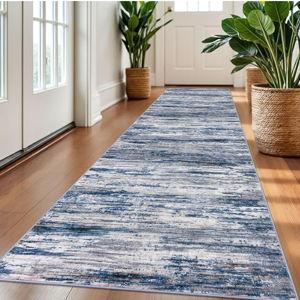 2.6x10 Navy Blue Gray Neutral Multi Modern Abstract Runner Rug for Hallways, Super Soft Hallway Decor Kitchen Rugs with Non-Slip, Non-Shedding Washable Rug for Entryway Bedroom Indoor