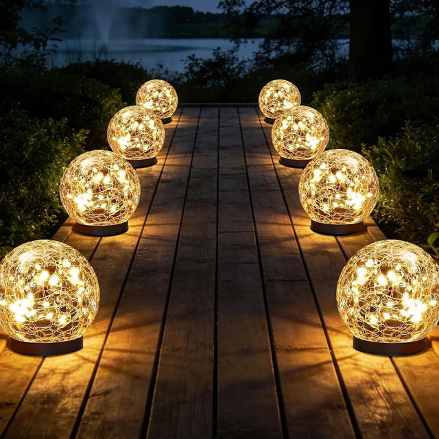 JKIMK Solar Globe Lights Outdoor Waterproof-Solar Balls Garden-Cracked Glass Ball Solar Lights Outdoor-Solar Orbs Outside-Outdoor Decorations Patio & Yard Lawn Backyard Decor