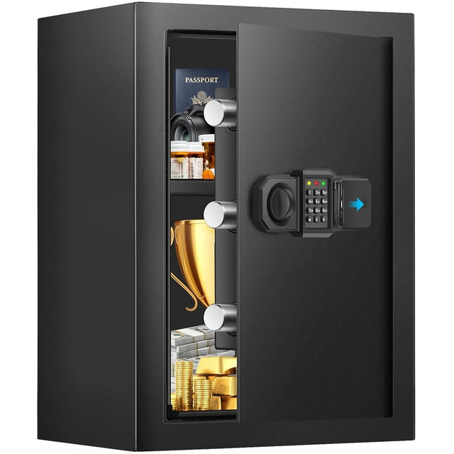 3.2 Cuft Home Safes Water and Fireproof, Digital Home Security Safe Box with Digital Keypad, Spare Keys and Alarm System, Fireproof Safe for Home Document Money Valuables