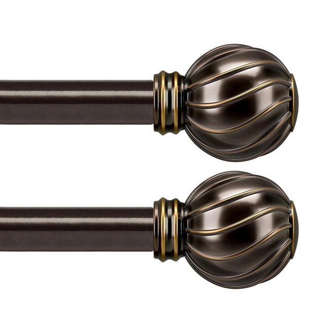 2 Pack Brown Curtain Rods Set for Windows 48 to 84 Inches Adjustable Length Heavy Duty 7/8" Diameter Window Curtain Rod with Decorative Finials for Outdoor Farmhouse Bedroom Kitchen Living Room
